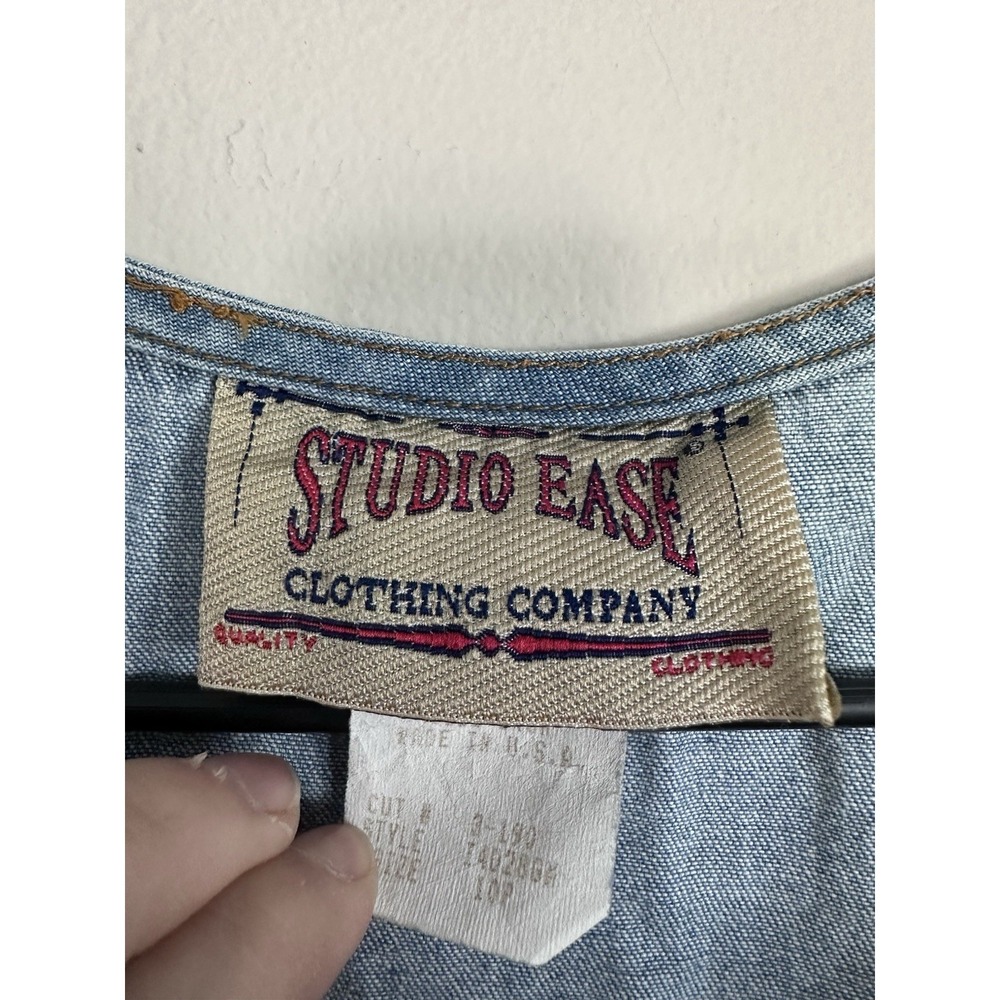 VTG 90s Studio Ease Floral Denim Dress Size 10 Blue Denim Floral Button Prairie - Picture 9 of 16